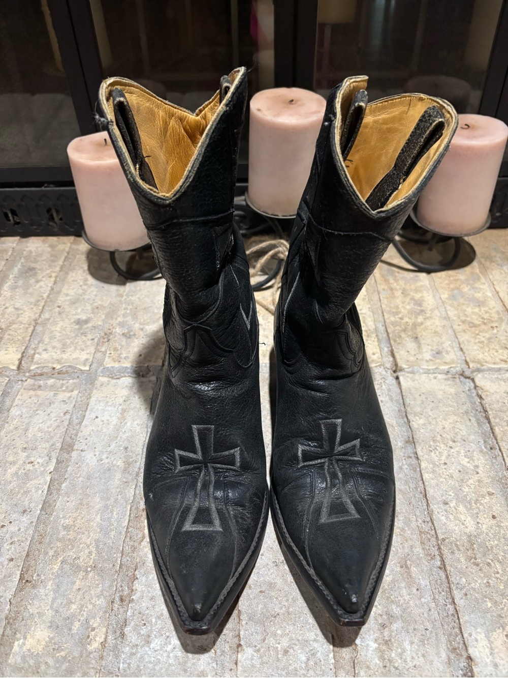 🖤Old Gringo Vintage Black Leather Cross Western Mid-calf Boots, Snip Toe, Size 7 - Picture 10 of 10